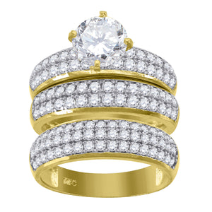 14kt Gold Womens Two-Tone CZ Trio His Hers Raised Center Stone Wedding Engagement Bridal Set Ring