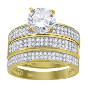 14kt Gold Womens Two-Tone CZ Trio His Hers Center Stone White Wedding Engagement Bridal Set Ring