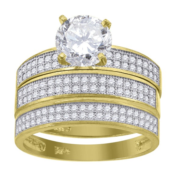14kt Gold Womens Two-Tone CZ Trio His Hers Center Stone White Wedding Engagement Bridal Set Ring