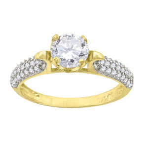 14kt Gold Womens Two-tone CZ Clustered Sides Center White Stone Wedding Engagement Band Ring