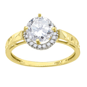 14kt Gold Womens Two-tone CZ Diamond-cut Round Halo Center Wedding Engagement Band Ring