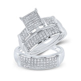 Sterling Silver His Hers Round Diamond Square Matching Wedding Set 1/2 Cttw