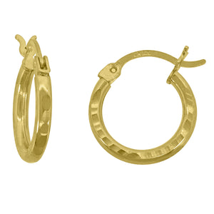 14kt Yellow Gold Unisex Hammered Huggie Hoop 15mm x 2.5mm Earrings
