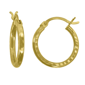 14kt Yellow Gold Womens Hammered Huggie Hoop 17.5mm x 2.5mm Earrings