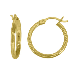 14kt Yellow Gold Womens Hammered Huggie Hoop 21mm x 2.5mm Earrings