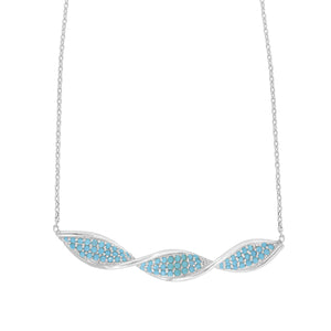 925 Sterling Silver Women Turquoise & White Cubic Zirconia Rolo Link Fashion Twisted Bar Necklace