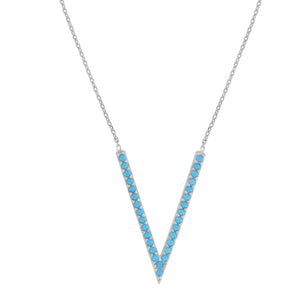 925 Sterling Silver Women Turquoise Cubic Zirconia Rolo Link Fashion V Shape Necklace