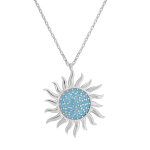 925 Sterling Silver Women Turquoise Cubic Zirconia Rolo Link Nautical Sun Necklace