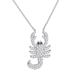 925 Sterling Silver Women Black & White Cubic Zirconia Rolo Link Scorpio Necklace