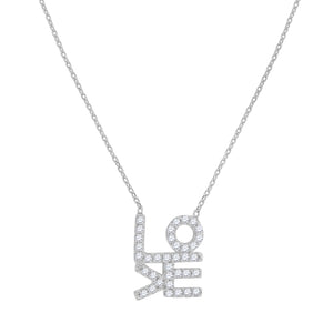 925 Sterling Silver Women Cubic Zirconia Rolo Link Love Necklace