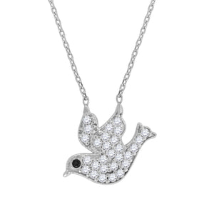925 Sterling Silver Women Black & White Cubic Zirconia Rolo Link Bird Necklace