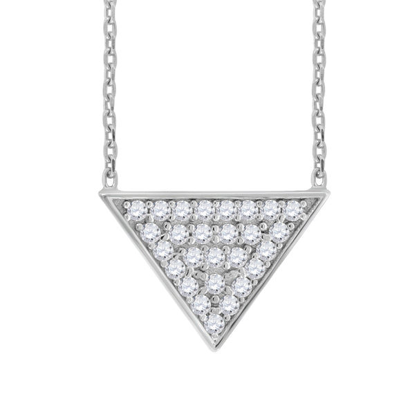 925 Sterling Silver Women Cubic Zirconia Rolo Link Triangle Necklace
