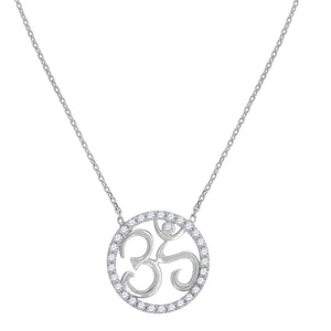 925 Sterling Silver Women Cubic Zirconia Rolo Link Ohm Necklace