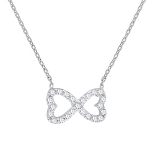 925 Sterling Silver Women Cubic Zirconia Rolo Link Bow Necklace
