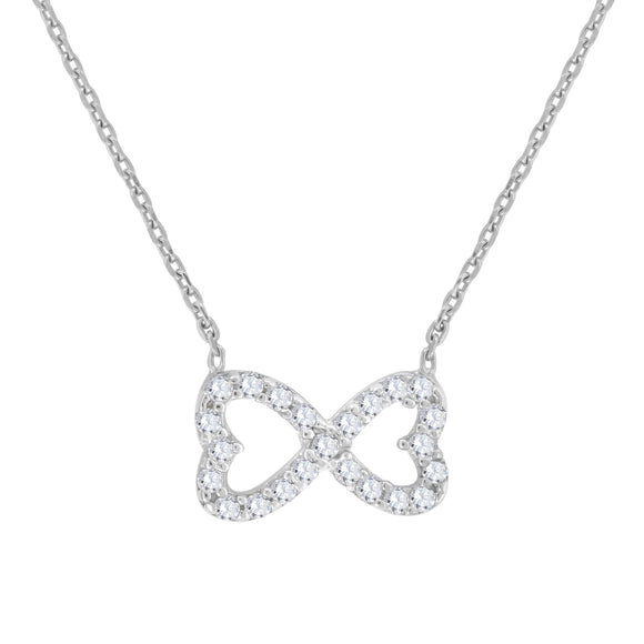 925 Sterling Silver Women Cubic Zirconia Rolo Link Bow Necklace