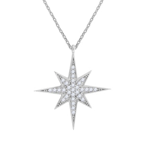 925 Sterling Silver Women Cubic Zirconia Rolo Link Religious Star Of Bethlehem Necklace