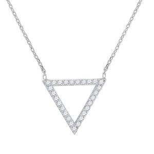 925 Sterling Silver Women Cubic Zirconia Rolo Link Triangle Necklace