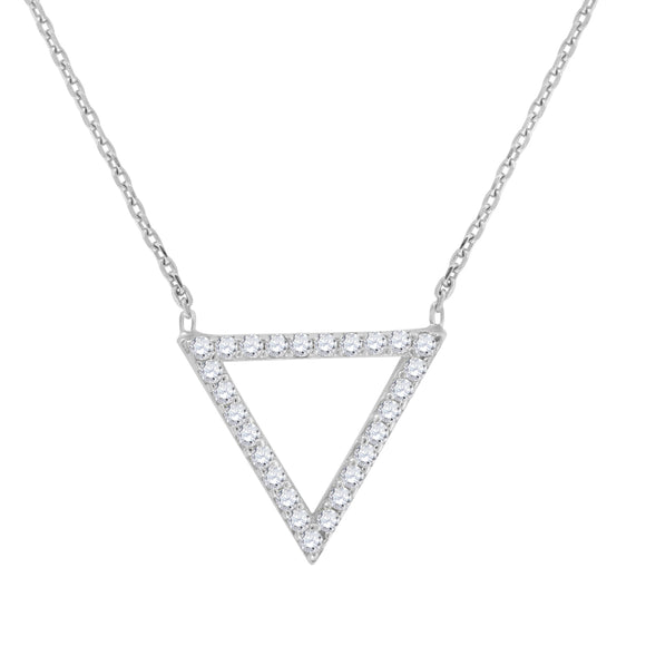 925 Sterling Silver Women Cubic Zirconia Rolo Link Triangle Necklace