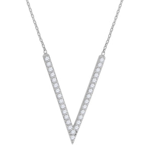 925 Sterling Silver Women Cubic Zirconia Rolo Link Fashion V Shape Necklace