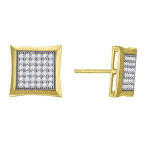 10kt Two-tone Gold Mens CZ Cubic Zirconia 10mm Square Cluster Stud Earrings