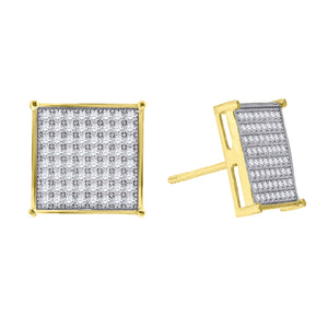 10kt Gold Two-tone CZ Mens Square 11mm Push Back Studs