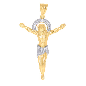 10kt Two-tone Gold Mens Textured Crucifix Religious Charm Pendant