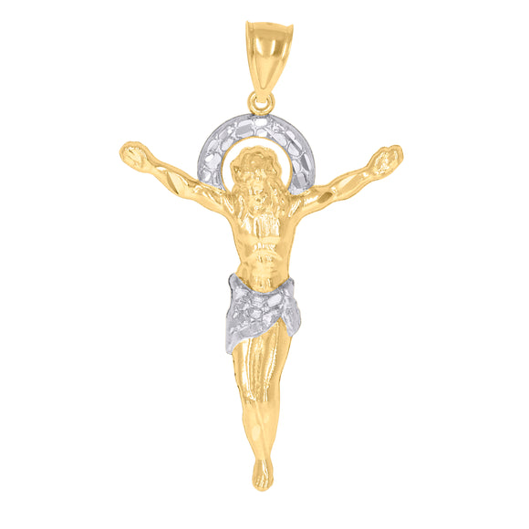 10kt Two-tone Gold Mens Textured Crucifix Religious Charm Pendant