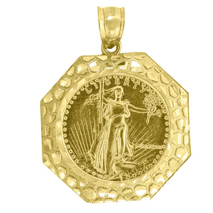 10kt Yellow Gold Mens Nugget Lady Of Liberty Charm Pendant