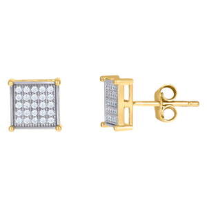 10kt Gold Two-tone CZ Mens Square Push Back Stud