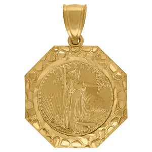 10kt Yellow Gold Mens Nugget Lady Of Liberty Charm Pendant