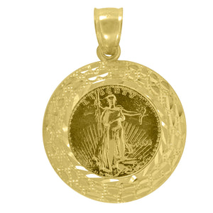 10kt Yellow Gold Mens Diamond-cut Nugget Lady Of Liberty Charm Pendant