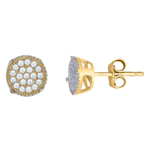 10kt Two-tone Gold Mens CZ Cubic Zirconia Round 7mm Cluster Stud Earrings