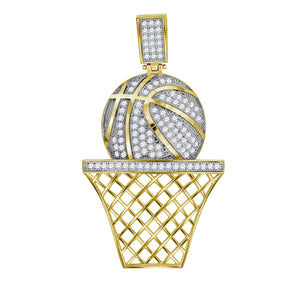 10kt Gold Two-tone Cubic-zirconia Mens Basket Ball Ht:52.1mm x W:29mm Sports Charm Pendant