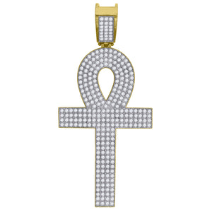 10kt Two-tone Gold Mens Women Cubic Zirconia Cubic-zirconia Ankh Cross Religious Charm Pendant