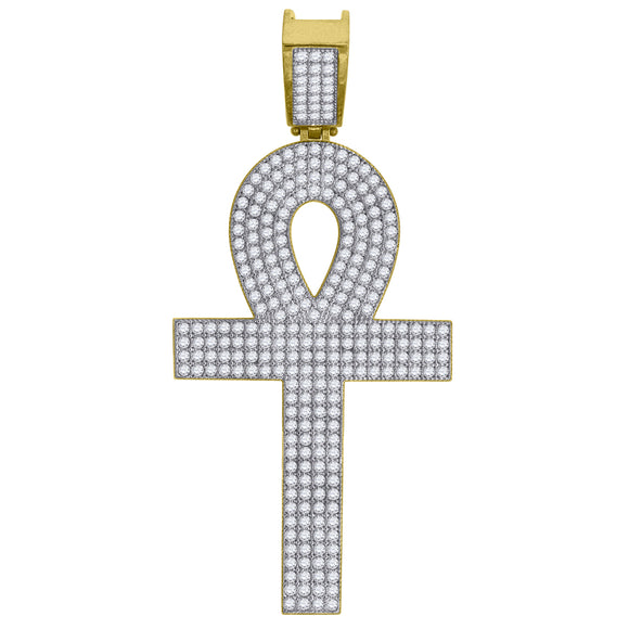 10kt Two-tone Gold Mens Women Cubic Zirconia Cubic-zirconia Ankh Cross Religious Charm Pendant