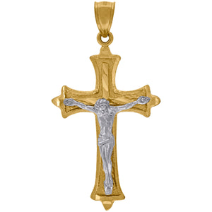 10kt Two-tone Gold Mens Women Diamond-cut Crucifix Cross Religious Charm Pendant