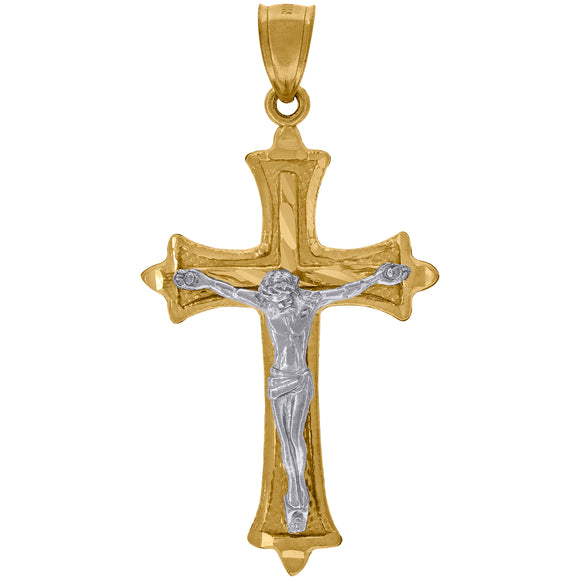 10kt Two-tone Gold Mens Women Diamond-cut Crucifix Cross Religious Charm Pendant