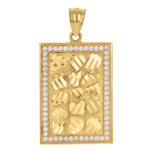 10kt Gold Two-tone Diamond-cut Cubic-zirconia Mens Rectangular Ht:38.6mm x W:17.4mm Nugget Charm Pendant