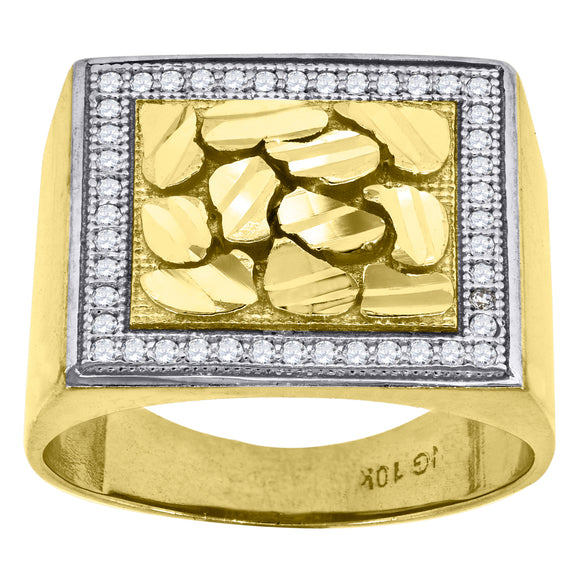 10kt Two-tone Gold Mens Cubic Zirconia DC Nugget Square Head Ring