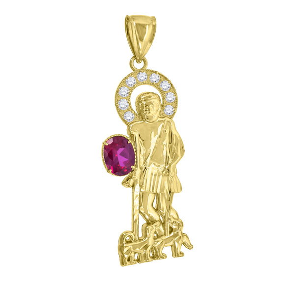 10KT Yellow Gold Mens White Purple Cubic Zirconia Saints St. Lazarus Religious Charm Pendant