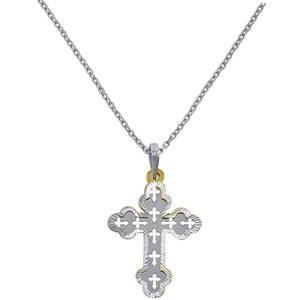 925 Sterling Silver Yellow-Tone Women Rolo Link Cross Necklace