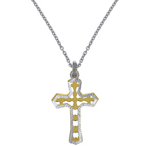 925 Sterling Silver Yellow-Tone Women Rolo Link Cross Necklace