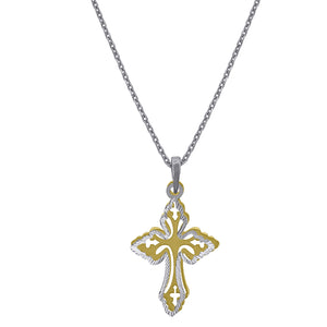 925 Sterling Silver Yellow-Tone Women Rolo Link Cross Necklace