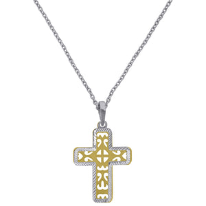 925 Sterling Silver Yellow-Tone Women Rolo Link Cross Necklace