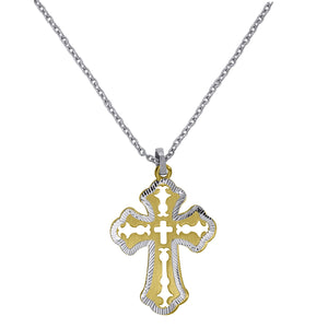 925 Sterling Silver Yellow-Tone Women Rolo Link Cross Necklace