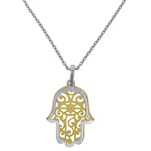 925 Sterling Silver Yellow-Tone Women Rolo Link Humsa Necklace