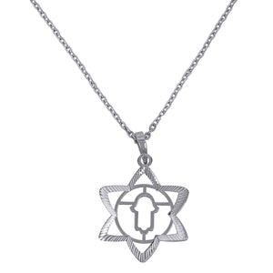 925 Sterling Silver Women Rolo Link Star Of David Necklace