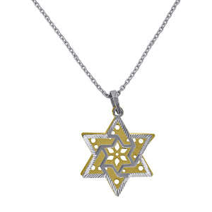 925 Sterling Silver Yellow-Tone Women Rolo Link Star Of David Necklace