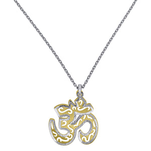 925 Sterling Silver Yellow-Tone Women Rolo Link Ohm Necklace