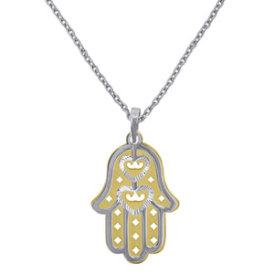 925 Sterling Silver Yellow-Tone Women Rolo Link Humsa Necklace